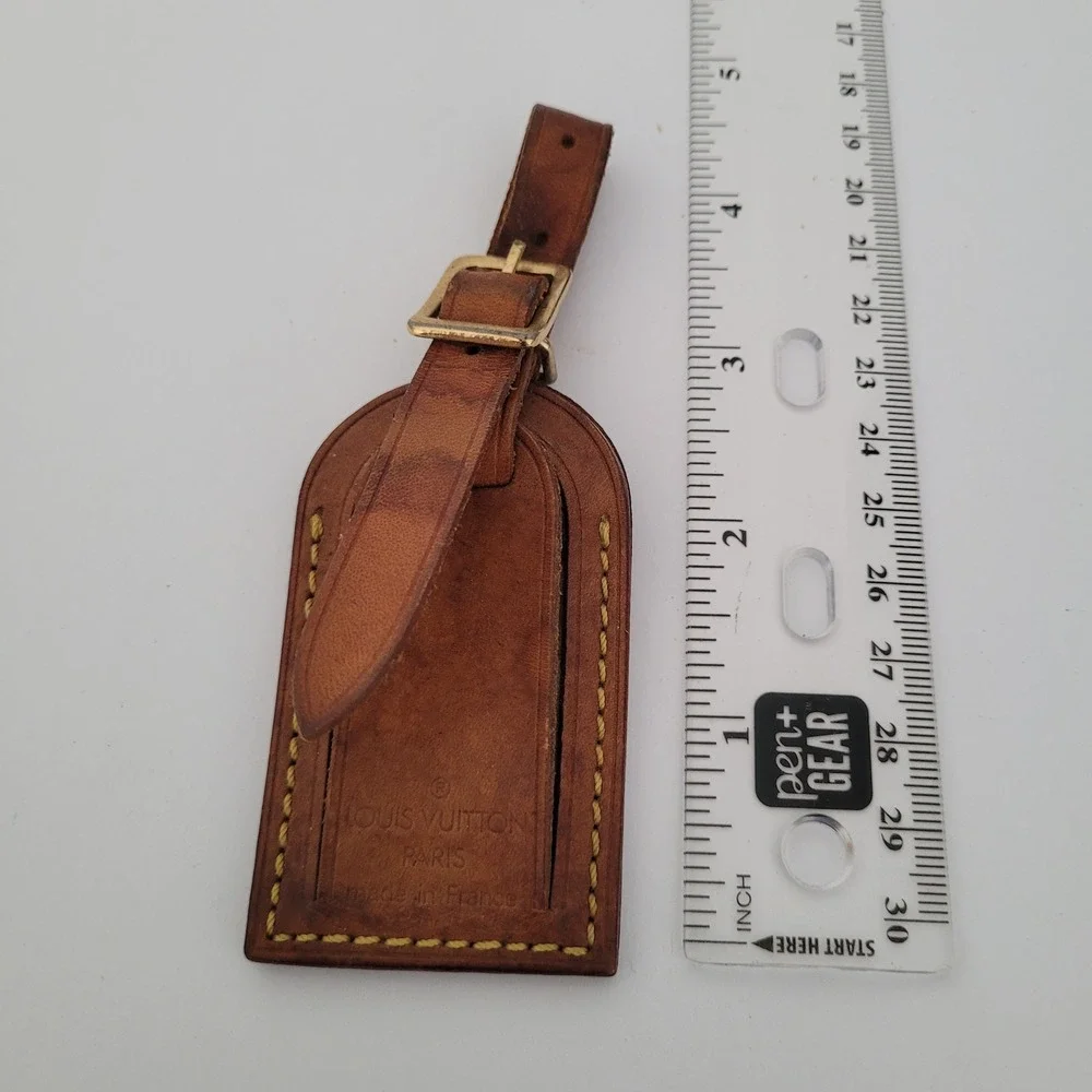 Louis Vuitton Vintage Vachetta Leather Luggage Tag Brown Gold Buckle Made France